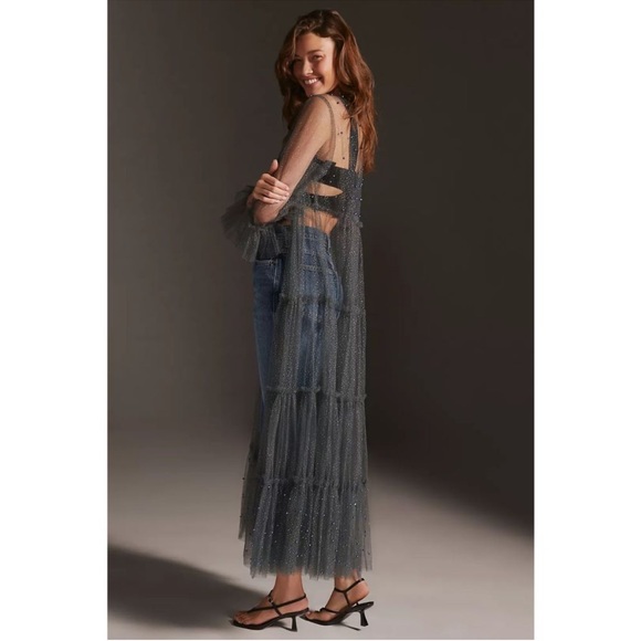 Anthropologie Tops - Anthropologie Elizabeth Gillett Embellished Beaded Mesh Tulle Duster One Size